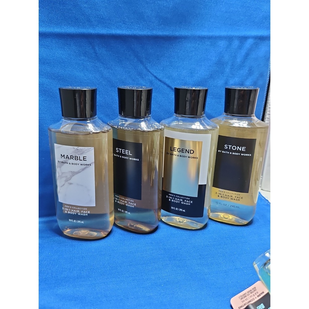 4 Bath & Body Works Men 3-in-1 Hair Face Body Wash Gel Legend Steel Stone Marble